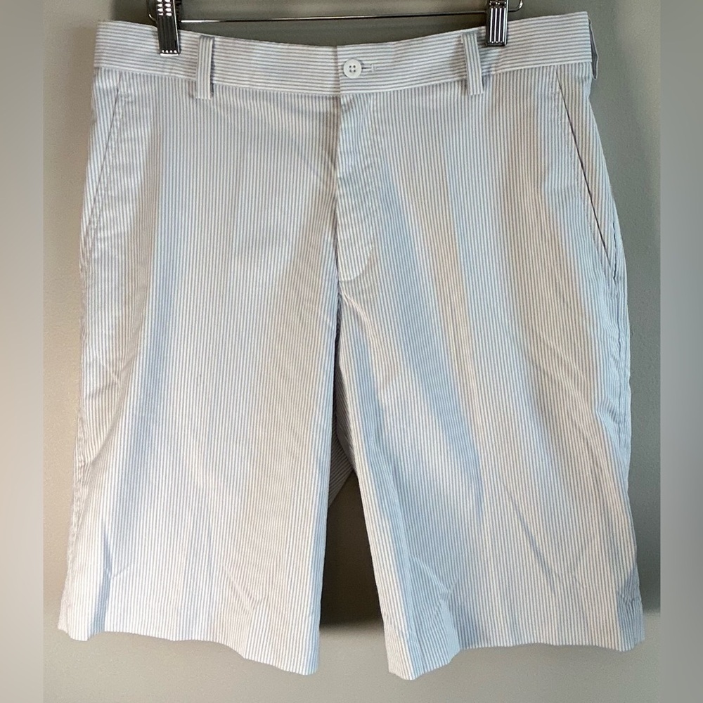 Nike Golf Dri Fit White Blue Striped Shorts Stretch Performance Men's Sz 32/M